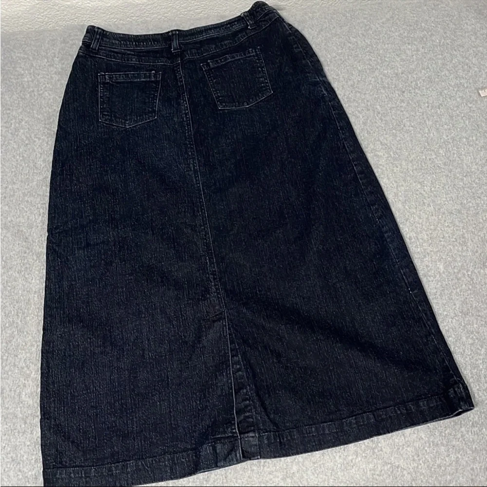Black Midi Maxi Denim Skirt Size 10 Stretch Modest Y2K Minimalist Capsule